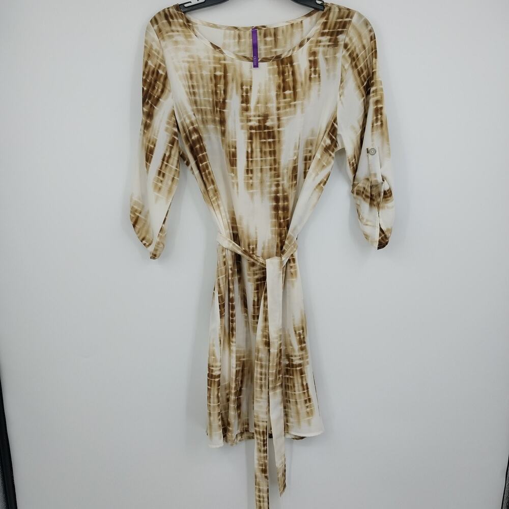 CL♡22 Tie Dye Dress Gold White Roll-Tab Sleeve Waist Tie Women's Large